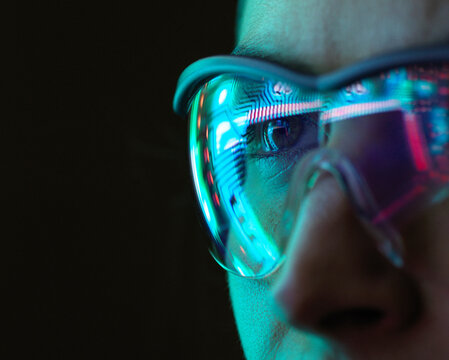 Reflection of a circuit board on glasses