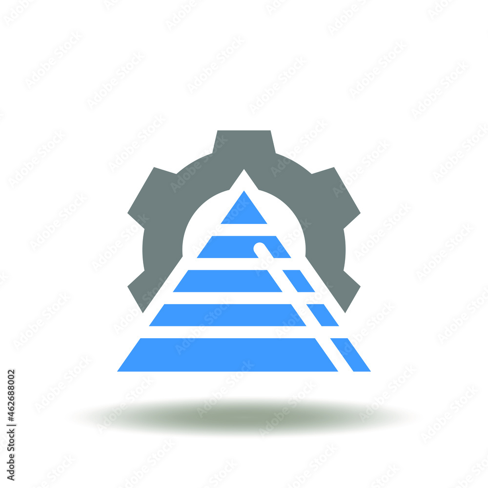Poster vector illustration of pyramid with gear. symbol of hierarchy. icon of organization work chart compa