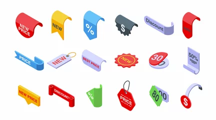 Fotobehang New price icons set isometric vector. Sale discount. New deal © ylivdesign