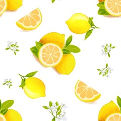 Pattern of yellow lemons on a white background