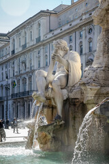 The famous Navona Square and the Fountain of the Four Rivers in the center of Rome