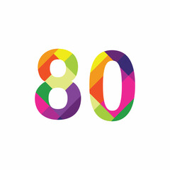 Colorful Number 80 vector design graphic symbol digit rainbow emblem icon graphic emblem
