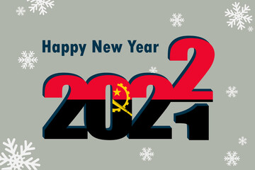 New year's card 2022. Depicted: an element of the flag of Angola, a festive inscription and snowflakes. It can be used as a promotional poster, postcard, flyer, invitation or website. - obrazy, fototapety, plakaty