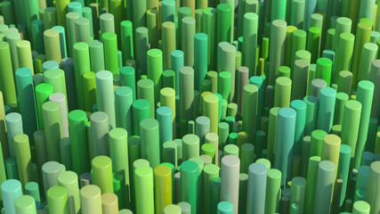 Obraz premium Group of bright green cylinders. Abstract illustration, 3d render.