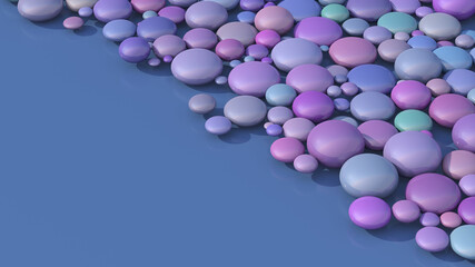 Glossy colorful circle shapes. Copy space. Abstract illustration, 3d render.