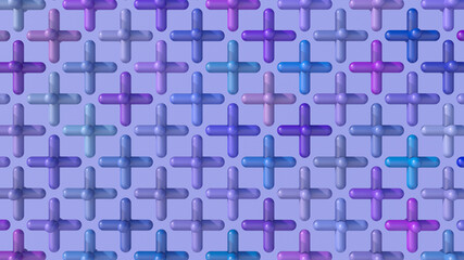 Group of colorful crosses. Abstract illustration, 3d render.