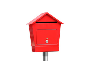 Red mailbox isolated on white background