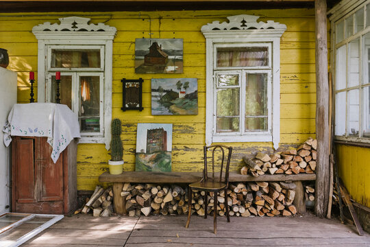 Old wooden village house terrace