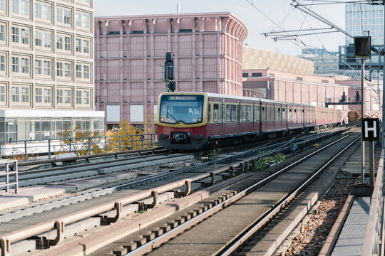 Suburban train near Alexanderplatz, Berlin, Germany