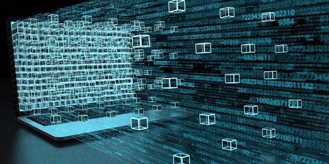 3d illustration a laptop and blockchain technology