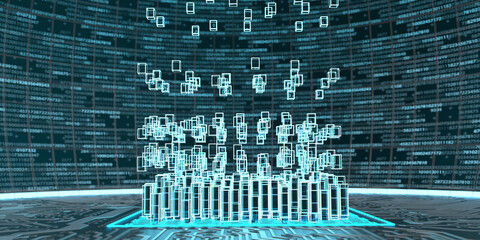 Abstract visualization of blockchain technology, 3d illustration