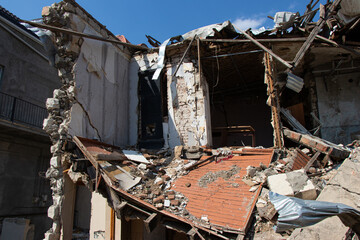 Ruined houses in Ganja city of Azerbaijan after the Armenian ballistic missile attack in October 2020. War results