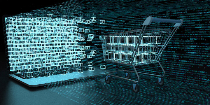 When customers share data while shopping, 3d illustration.