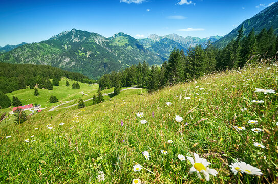 Germany, Bavaria, Oberallgaeu, View from Imberger Horn mountain