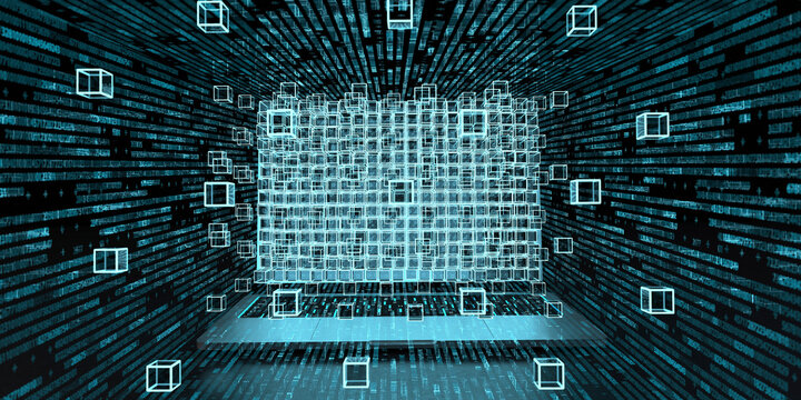 3d illustration a laptop and blockchain technology