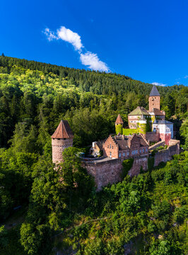 Zwingenberg Castle amidst trees against blue sky in town, Odenwald, Germany