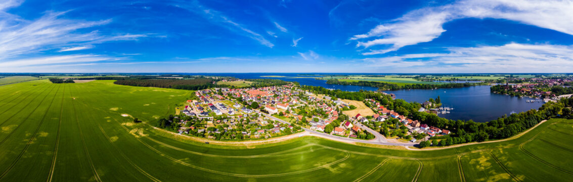Germany, Mecklenburg-Western Pomerania, Mecklenburg Lake District, Aerial view of Roebeln and Lake Mueritz