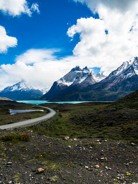 Chile, Patagonia, Torres del Paine National Park, Cerro Paine Grande and  Torres del Paine, Lago Nordenskjold