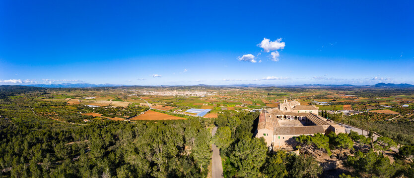 Spain, Majorca, aerial view over Santuari de Monti Sion