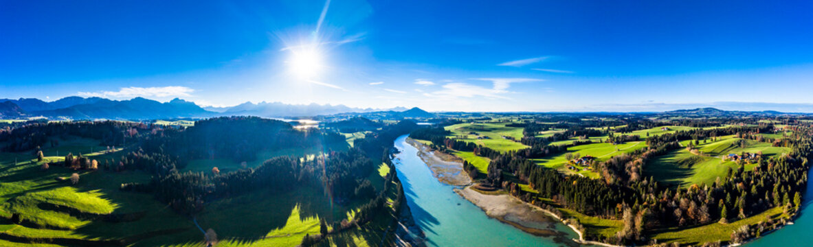 Germany, Bavaria, East Allgaeu, Fuessen, Prem, Aerial view of Lech reservoir