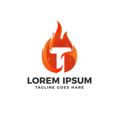 T Letter Fire Logo