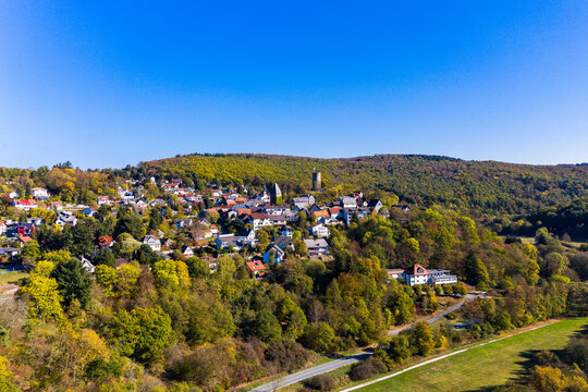 Germany, Hesse, Aerial view of Weilrod, Altweinau Castle