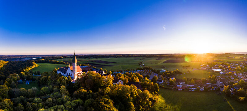 Germany, Bavaria, Upper Bavaria, Pfaffenwinkel, Ammersee, Andechs Abbey at sunrise