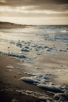 Germany, Schleswig-Holstein, Sandy coastal beach of Sylt island at dusk