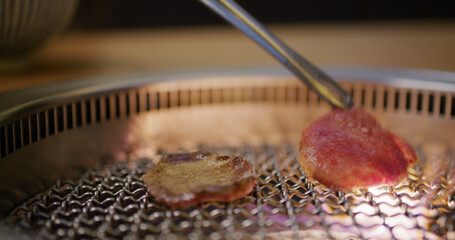 Japanese style bbq Yakiniku with Wagyu beef sliced
