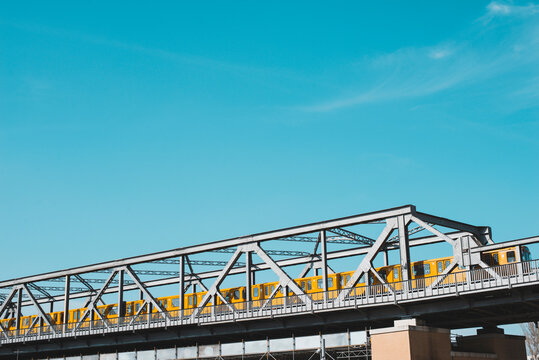 Germany, Berlin, underground train passing bridge