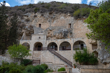 View on walls and buildings of Agios Neophytos Monastery on Cyprus