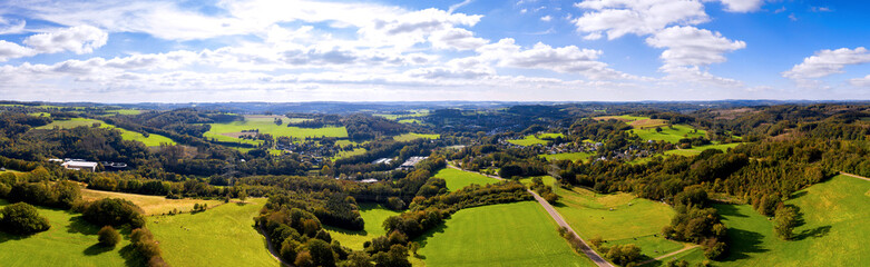 the bergisches land landscape in germany nrw from above panorama - obrazy, fototapety, plakaty