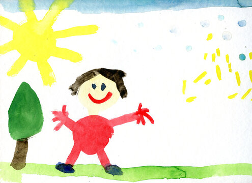 Children's drawing of happy human
