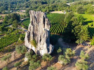 Fototapeta premium Aerial view on green vineyards in Campo Soriano mountains near Terracina, Lazio, wine making in Italy