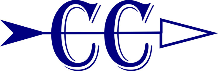 Blue CC Cross Country emblem with blue arrow