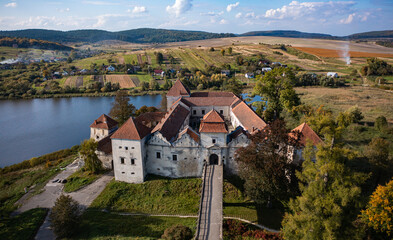 Fototapeta na wymiar Aerial view on Svirzh castle in Lviv region