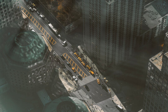 USA, New York, New York City, Aerial view of road intersection in Manhattan