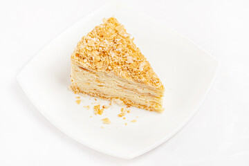 napoleon cake on the white plate