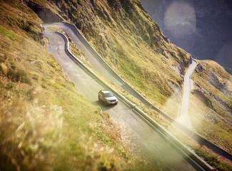 Sports Utility Vehicle on high alpine road, Timmelsjoch, Tyrol, Austria