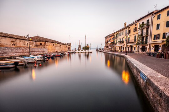 Italy, Veneto, Boats at Lazise harbour