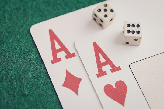 Combinations of playing cards in casino poker. winning hand business concept