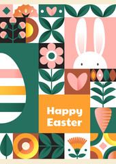 Easter card. Geometric design. Unusual patterns for printing on fabric. Big collection of icons, design of greeting cards, gifts. Cartoon flat vector illustration isolated on white background - obrazy, fototapety, plakaty