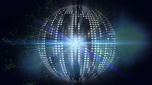 Animation of spot of light over mirror ball and star constellatoin