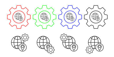 Location vector icon in gear set illustration for ui and ux, website or mobile application