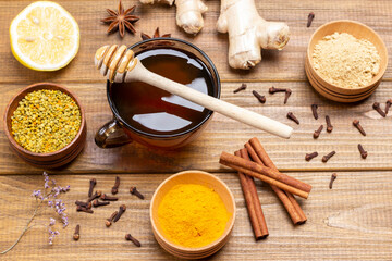 Honey in a glass bowl.