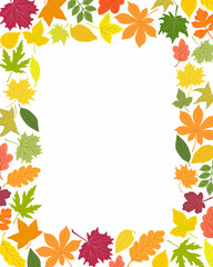 Autumn leaves rectangular frame simple vector minimalist concept flat style illustration, multicolored natural floral arrangement for invitations, greeting cards, booklet, autumn holiday decor