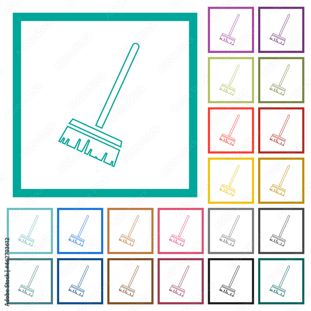 Wall mural Household broom outline flat color icons with quadrant frames