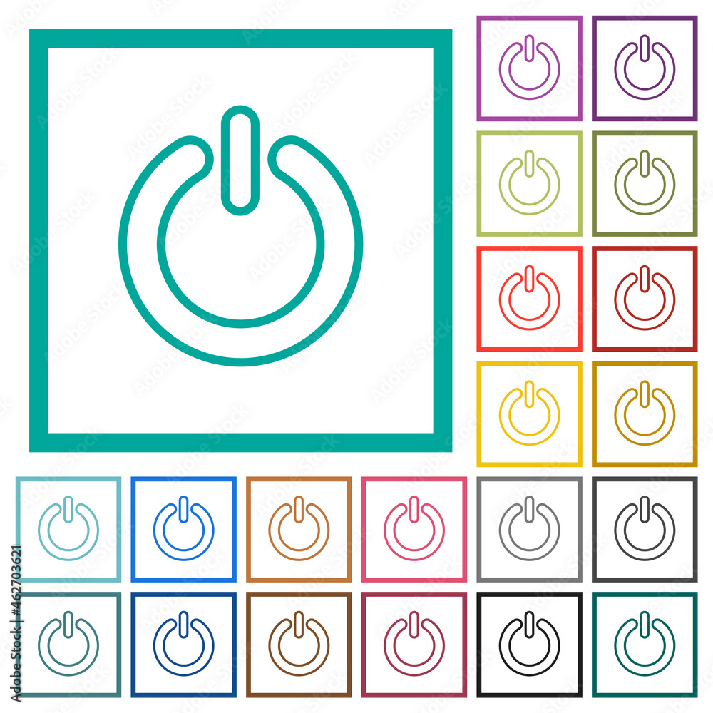 Poster power switch flat color icons with quadrant frames