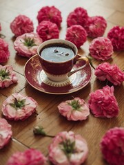 coffee and rose petals
