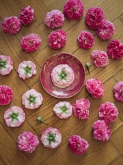 pink roses on a vintage china plate 